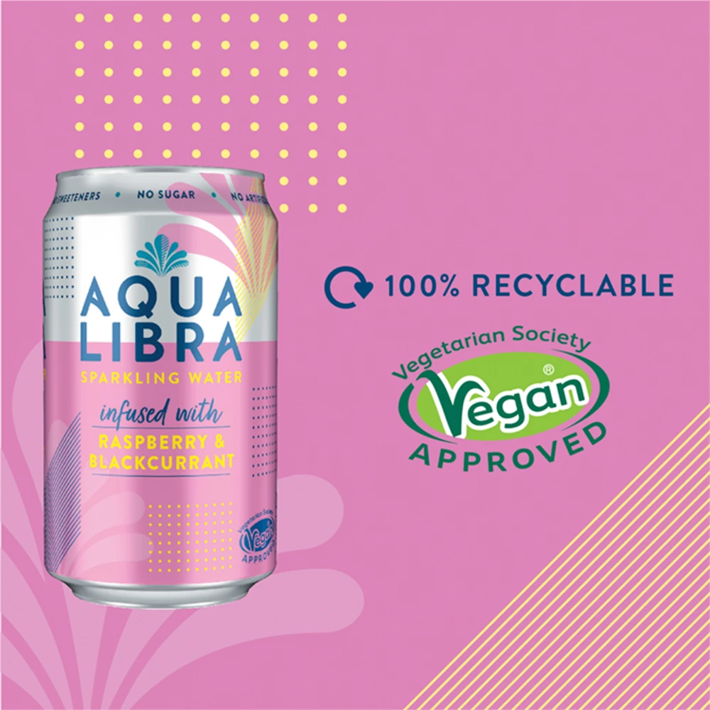 Aqua Libra Raspberry & Blackcurrant Sparkling Water 24x 330ml Cans 2 Aqua Libra Raspberry & Blackcurrant Sparkling Water 24x 330ml Cans - Image 2